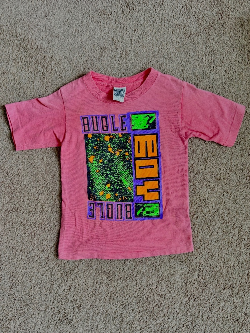 Vintage 90s Bugle Boy Single Stitch Tee Neon Pink Streetwear Youth 7 USA Made